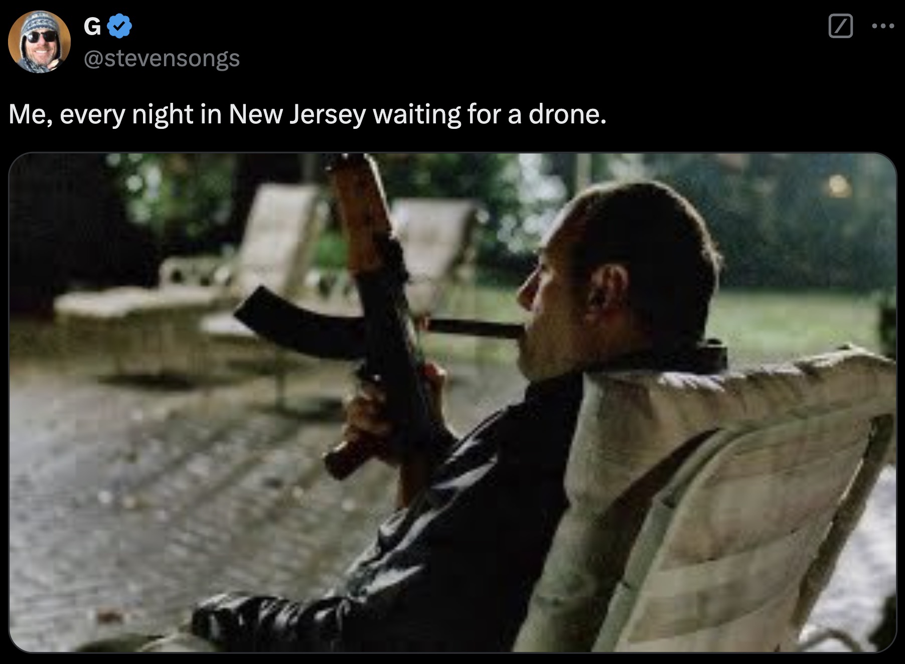 tony soprano cigar ak 47 - G Me, every night in New Jersey waiting for a drone.